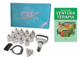 New Kit Ventosa BK 12 Copos Azul e o livro de ventosaterapia