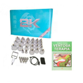 New Kit Ventosa BK 24 Copos  Azul Com Livro Ventosaterapia