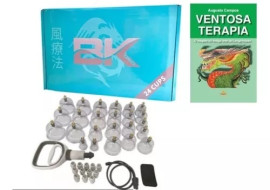 New Kit Ventosa BK 24 Copos  Azul e o livro ventosaterapia